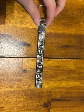 Rhinestone Strap Keychain - Black and Silver